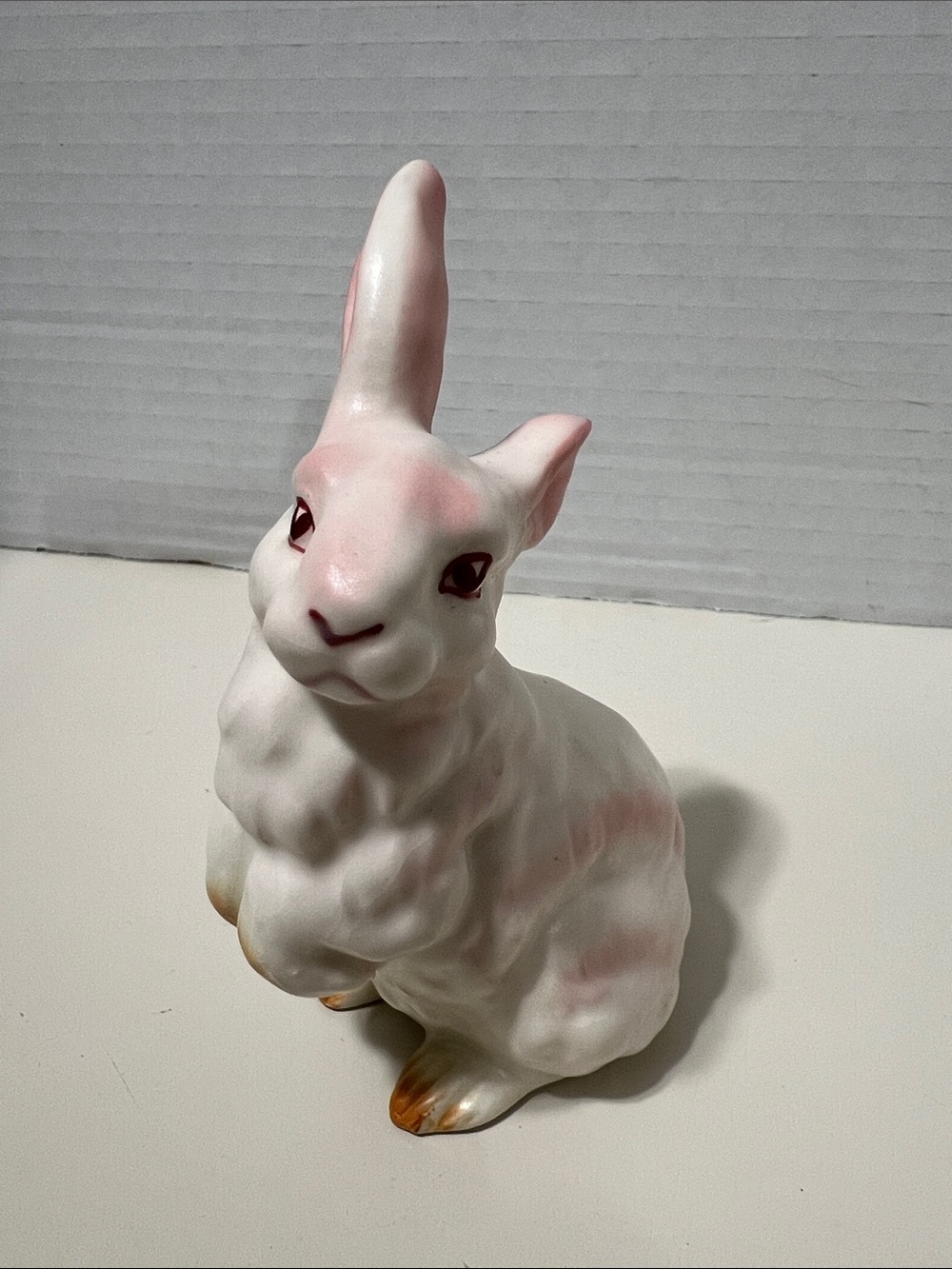 Lefton White Ceramic Bunny with Pink Accents